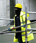 Masked construction worker.