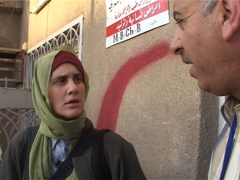 Jo outside makeshift clinic in Fallujah