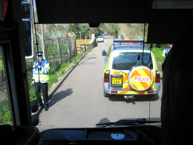 the coach prevented by the police from getting through to the field